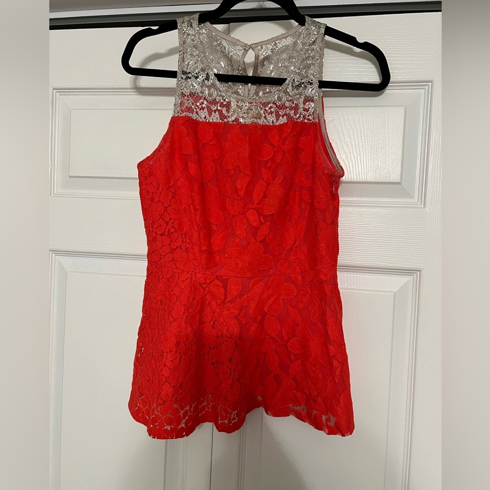 Anthropologie size 6 peplum top orange and gold EUC (worn once)